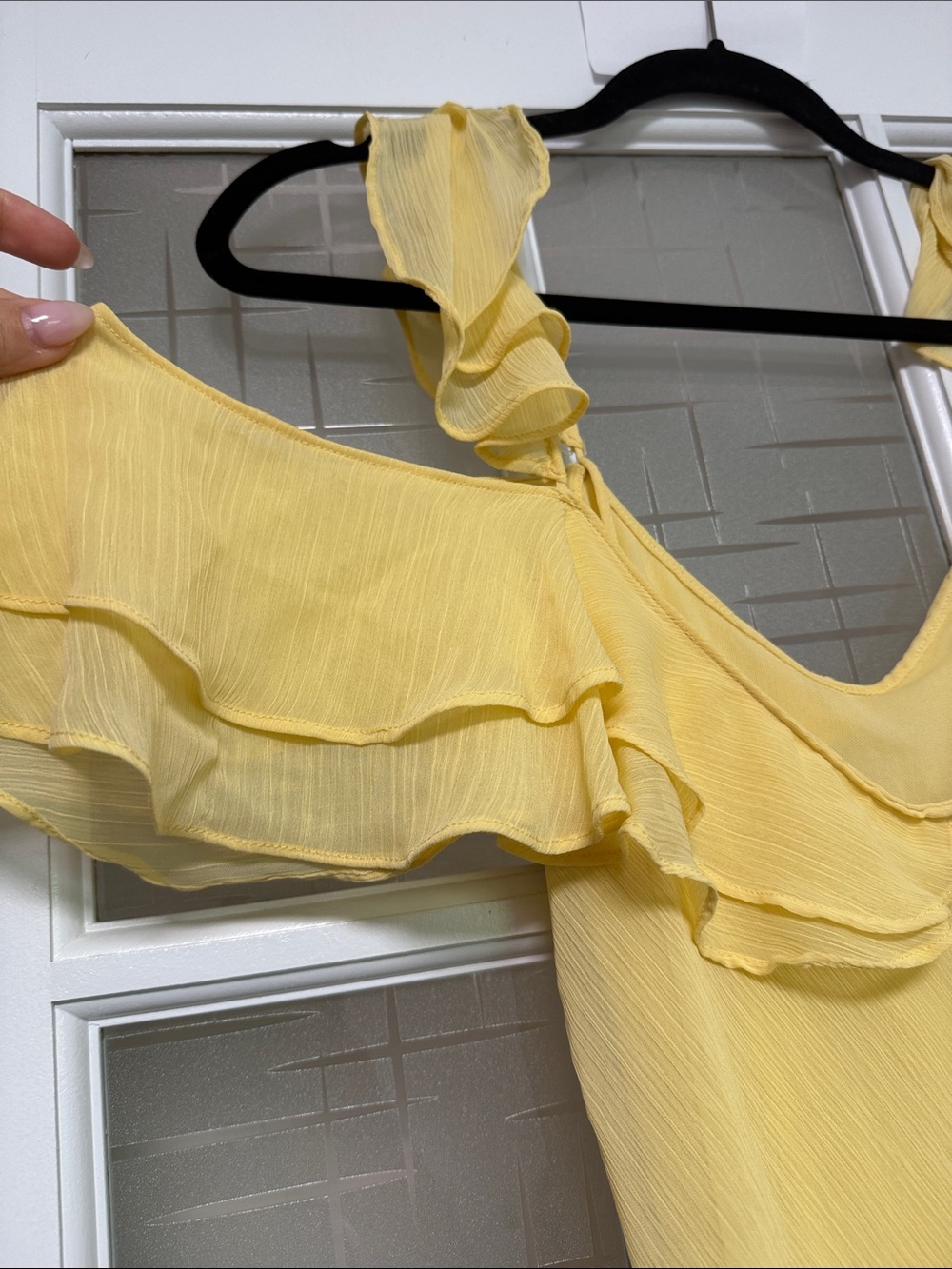Yellow Ruffled Cold-Shoulder Maxi Dress - Picture 6 of 6